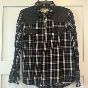 Flannel shirt with faux leather accents